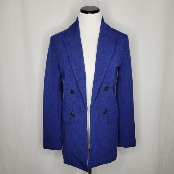 T Tahari Peak-Lapel Open-Front Blazer Jacket Symphony Blue Melange NWT Size 2 - Picture 4 of 12